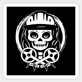 Bike Messenger Skull and Crossed Peddles White Logo Magnet